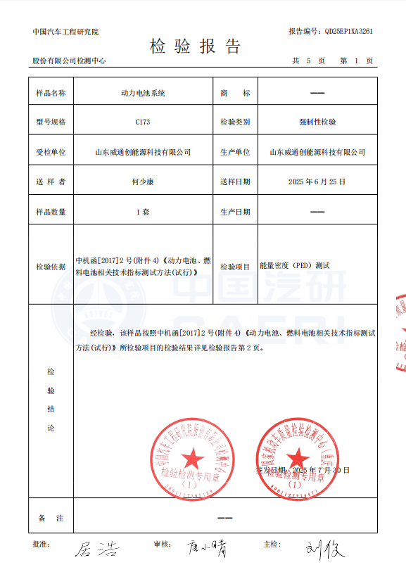 C173 Power Battery System Mandatory Test Report - Test Summary