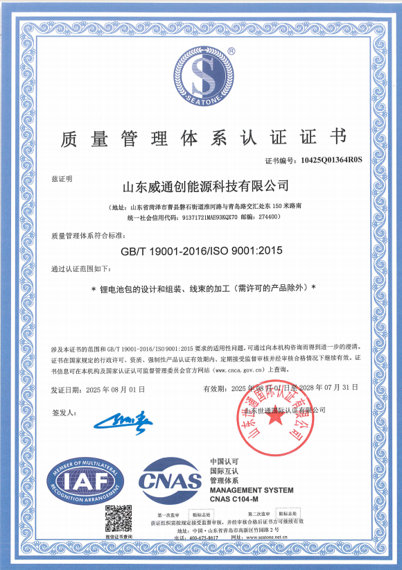 ISO 9001:2015 Quality Management System Certificate - Chinese